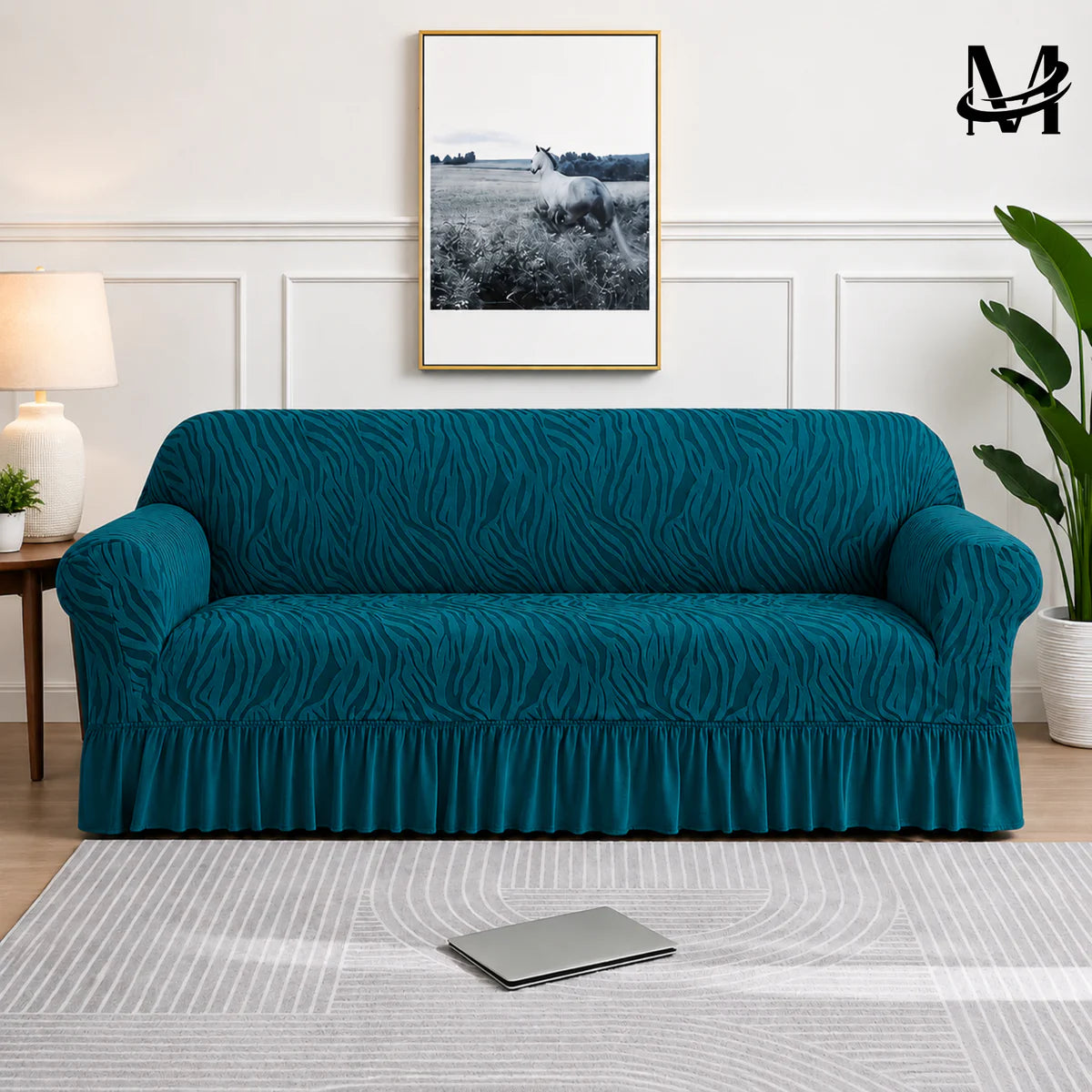 Premium Zebra Velvet Turkish Sofa Cover (blue) | Luxury Stretchable Sofa Protector