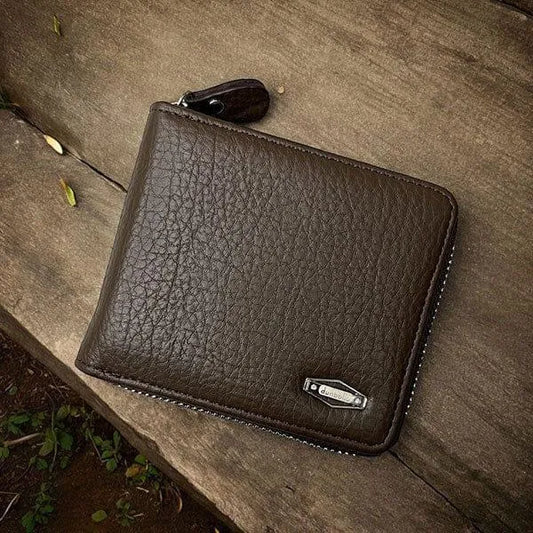 Black &BROWN Leather Wallet for Men with Zipper Closure