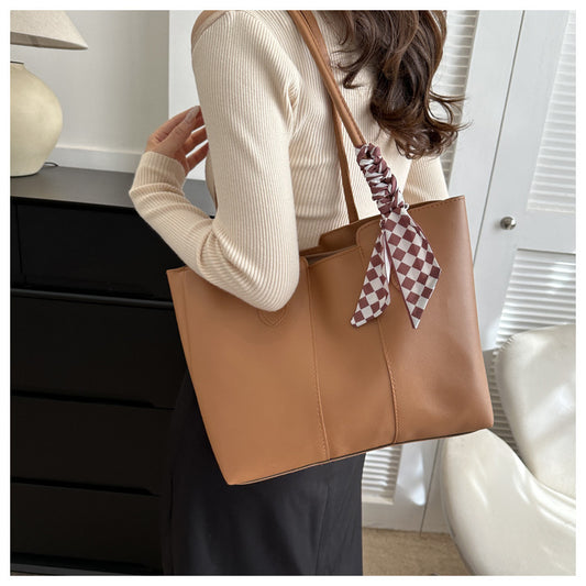 Premium Silk Tote Bag White with Scarf Accent
