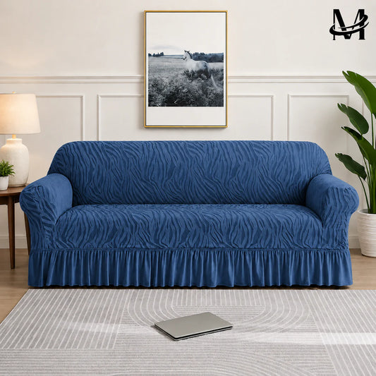 Premium Zebra Velvet Turkish Sofa Cover (blue) | Luxury Stretchable Sofa Protector