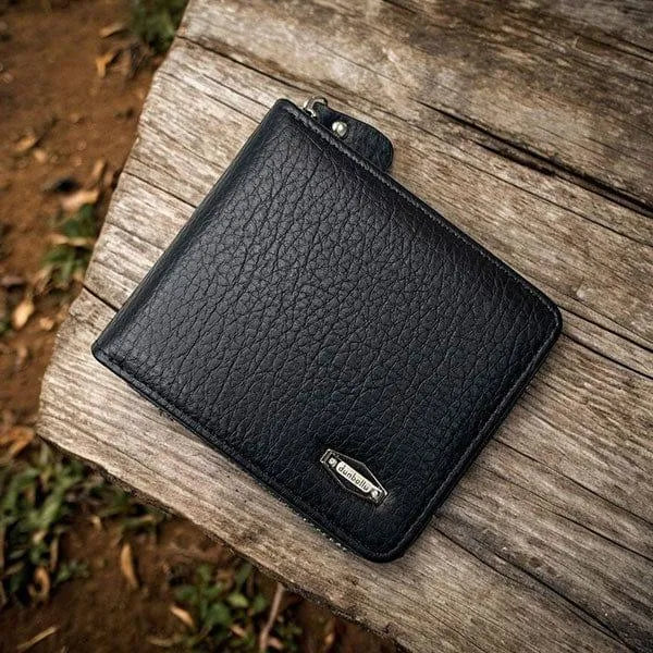 Black &BROWN Leather Wallet for Men with Zipper Closure