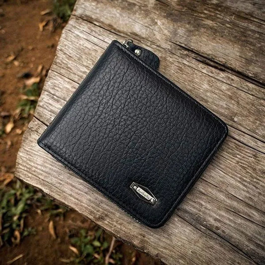 Black &BROWN Leather Wallet for Men with Zipper Closure