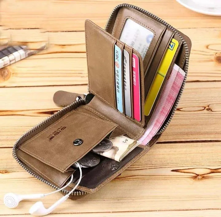 Black &BROWN Leather Wallet for Men with Zipper Closure
