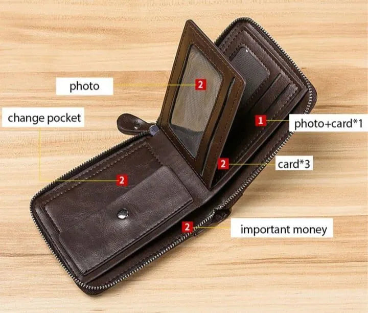 Black &BROWN Leather Wallet for Men with Zipper Closure