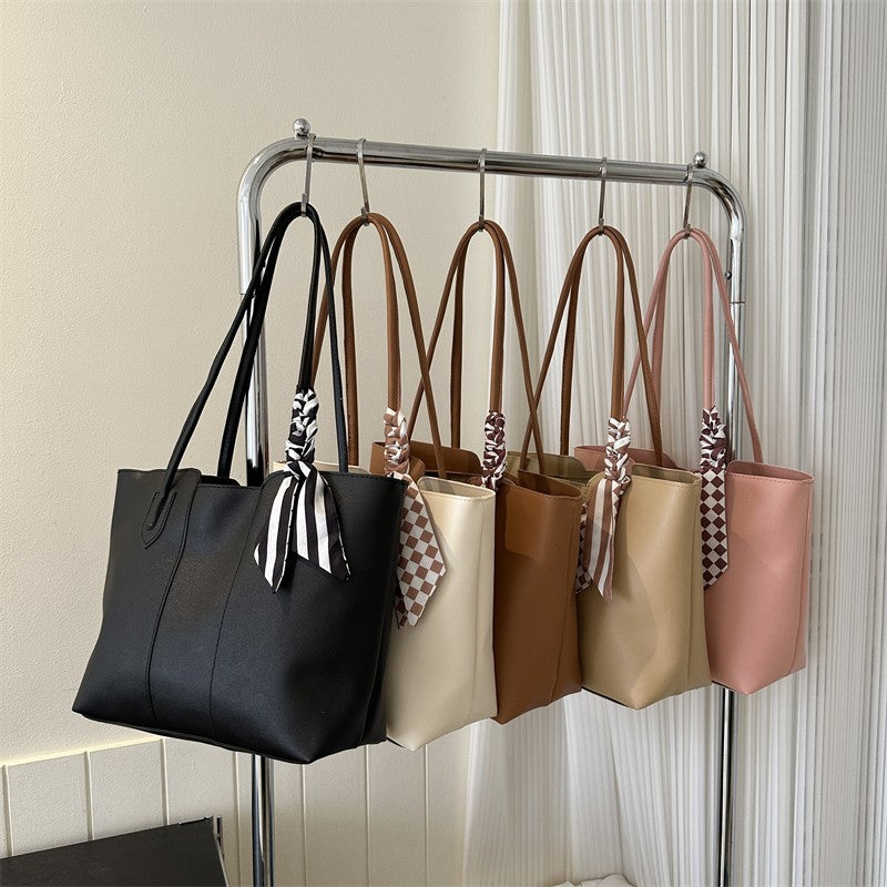 Premium Silk Tote Bag White with Scarf Accent