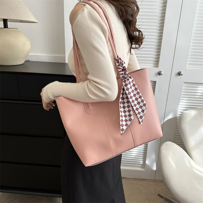 Premium Silk Tote Bag White with Scarf Accent