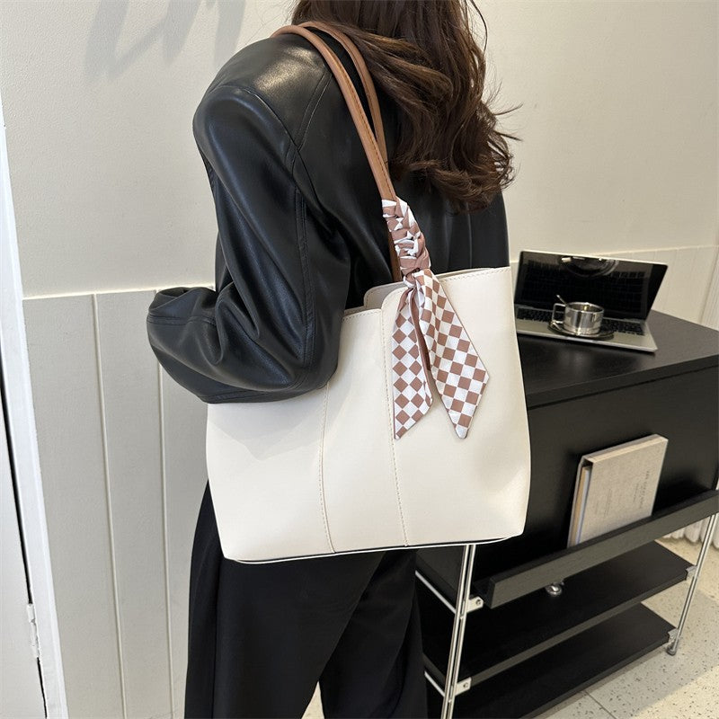 Premium Silk Tote Bag White with Scarf Accent